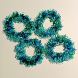 HANDMADE Blue & Green Turquoise Faux Fur Hand Crocheted Hair Scrunchies 4pk Set